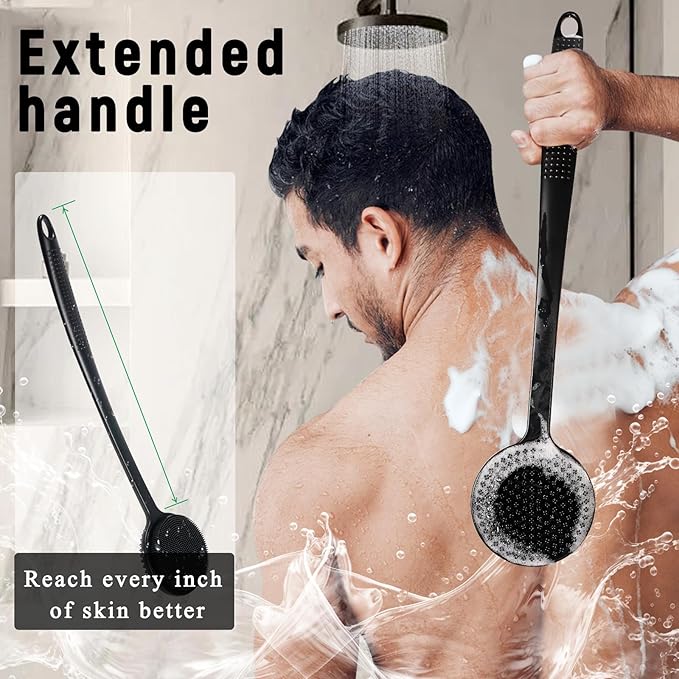 VWMYQ 2 Pack Back Scrubber for Shower, 17in Lengthen Long Handle Body Brush, Double Sided Shower Brush for Shower Exfoliating and Massage Can Produce Rich Foam, Long Handle Back Scrubber for Men