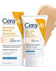 CeraVe Hydrating Mineral Sunscreen SPF 30 with Sheer Tint, Tinted Mineral Sunscreen with Zinc Oxide & Titanium Dioxide, Blends Seamlessly For Healthy Glow, Light, 1.7 Oz
