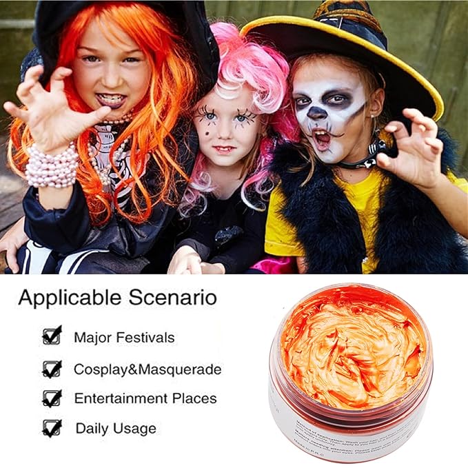 Orange Hair Color Wax, Instant Hairstyle Cream 4.23 oz, Temporary Natural Hair Wax for Party, Cosplay, Halloween, Daily use, Date, Clubbing (Orange)