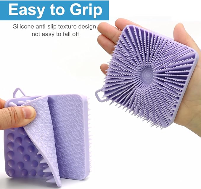Silicone Body Scrubber Women, Dual-Sided Design Exfoliating Body Brush Buffer Scrubber and Scalp Massager, Shower Scrubber for Body, Silicone Loofah, Ergonomic No-Slip, Easy to Clean(Purple)