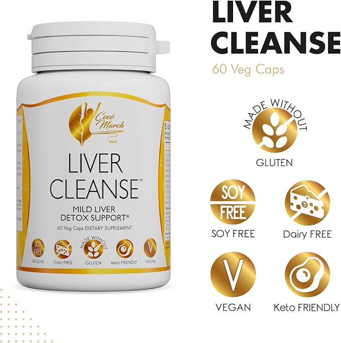 Coco March Liver Cleanse - Mild Tonic Liver Support Digestive Health Made with Real Plant Nutrients - Free of Gluten, Soy, Dairy - Vegan, Keto Friendly, 60 Capsules