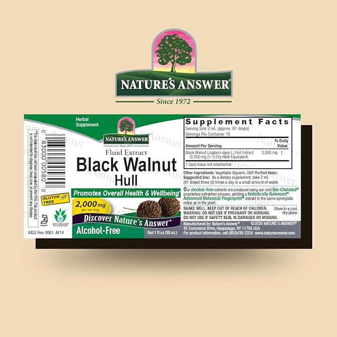 Nature's Answer Black Walnut Green Hull Extract 1oz - Alcohol-Free, Gluten-Free, Kosher - Black Walnut, Wormwood Black Walnut Clove Parasite Cleanse - Detox & Liver Support, Digestive Cleanser