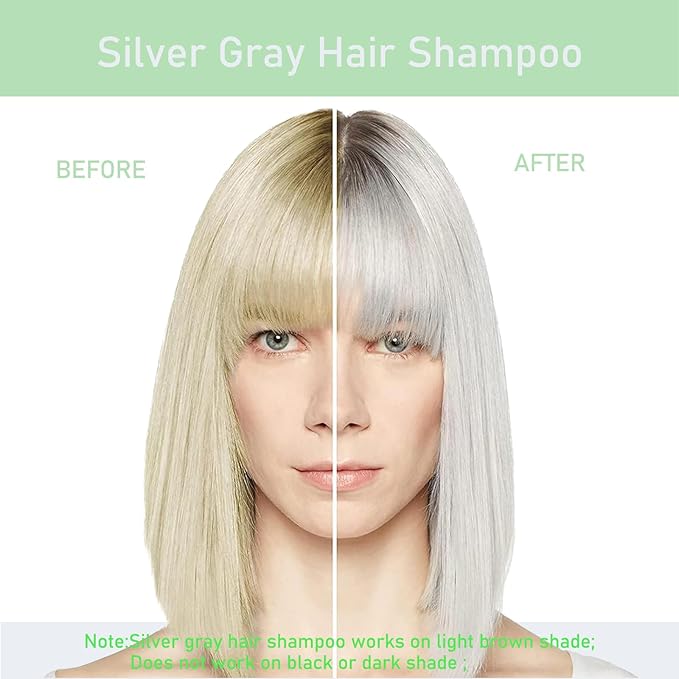 Instant Silver Gray Hair Color Shampoo, 3-in-1 Long-Lasting Dye for Women and Men - Works in Minutes