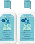 Blue Lizard SENSITIVE Mineral Sunscreen with Zinc Oxide, SPF 50+, Water Resistant, UVA/UVB Protection with Smart Bottle Technology - Fragrance Free, 8.75 oz. (Pack of 2)