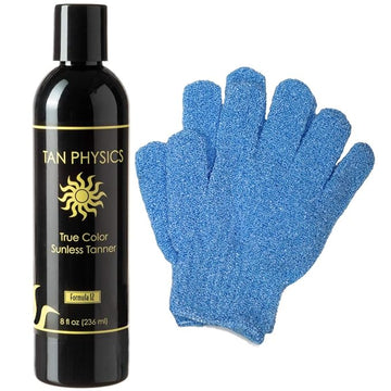Tan Physics Self Tanner, 8 Fl oz with Pair Hydro Exfoliation Mitt by Sans-Sun - Tan Physics Sunless Tanner - Self Tanners Best sellers - Fake Tan, Quick Tan & Sunless Tan