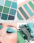 evpct 9 Colors Green Eyeshadow Palette, Light Bright Emerald Dark Teal Green Glitter Metallic Shimmer Sparkly Eye Shadow Eyeshadow Palette Makeup for Older Women Blue Eyes, Highly Pigmented Waterproof