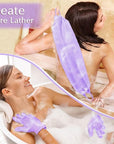 Anezus Exfoliating Back Scrubber Bath Gloves Set, Exfoliating Shower Towel with Shower Gloves for Body Scrub, Back Cleaner Wash Gloves to Remove Dead Skin (Purple)