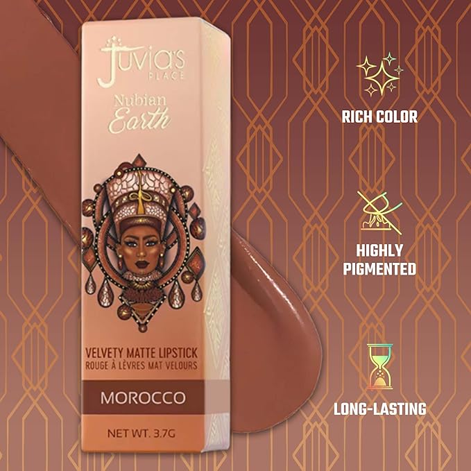 Juvia's Place Nubian Earth Matte Lipstick Morocco - Hydrating, Long-lasting, Richly Pigmented Lip Makeup, Creamy Lipstick with Matte Finish, Beauty & Lip Care Product