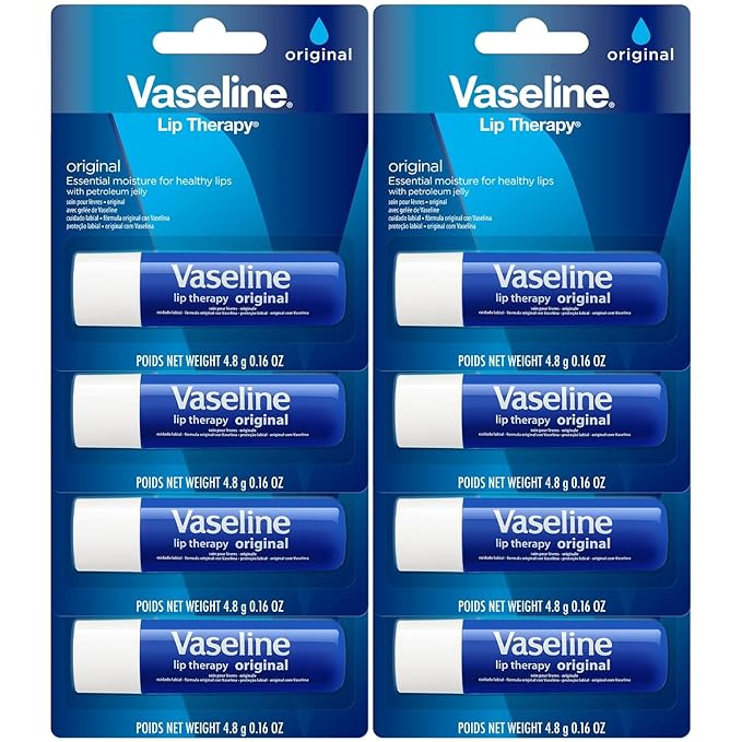 Vaseline Lip Therapy Original 8-Pack – Moisturizing Lip Balm for Very Dry Lips, 0.16 Oz Ea