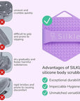 Silicone Body Scrubber - Exfoliating Bath Brush and Skin Cleanser - Shower Sponge for Gentle Body Scrub and Wash - Silicone Scrubbing Care Tool for a Refreshed and Renewed You - Purple