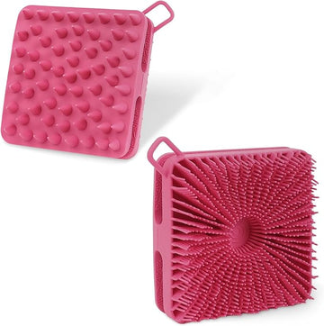 Silicone Body Scrubber Women, Dual-Sided Design Exfoliating Body Brush Buffer Scrubber and Scalp Massager, Shower Scrubber for Body, Silicone Loofah, Ergonomic No-Slip, Easy to Clean Clean(Red)