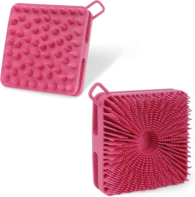 Silicone Body Scrubber Women, Dual-Sided Design Exfoliating Body Brush Buffer Scrubber and Scalp Massager, Shower Scrubber for Body, Silicone Loofah, Ergonomic No-Slip, Easy to Clean Clean(Red)