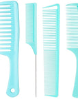 SALONSILK Mint Green 4PCS Professional Comb Set, Wide Tooth Rat Tail Fine Tooth Hair Combs, Braiding Cutting Barber Styling Curly Parting Set for Men and Women