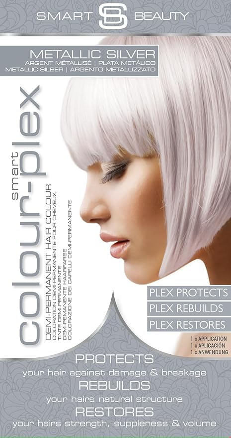 Smart Beauty Silver Metallic Hair Dye, Demi Permanent, Silver Toner for Bleached Hair, Plex Anti-Breakage Technology, Cruelty Free, Vegan, for Bleached/Pre-lightened Hair