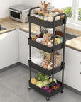 Sywhitta 4-Tier Plastic Rolling Utility Cart with Handle, Multi-Functional Storage Trolley for Office, Living Room, Kitchen, Movable Storage Organizer with Wheels, Black