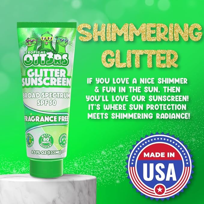 Glitter Sunscreen SPF 50 Lotion 4.5oz - Sparkle & Shimmer Sunscreen - Colored Sun screen for Kids & Women - UVA/UVB Sunshine Protection + 80 Min Water Resistant - (No Fragrance) (USA Made)