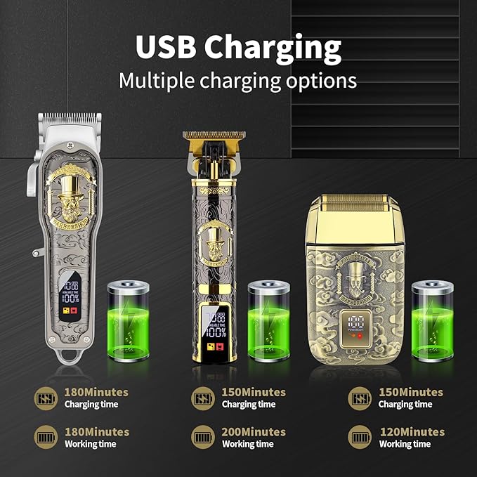 Professional Hair Clipper Set for Men, Rechargeable Cordless Clippers and Trimmers Set, Electric Foil Shavers and Beard Trimmers, Hair Cutting Tools with LED Display, Gifts for Men