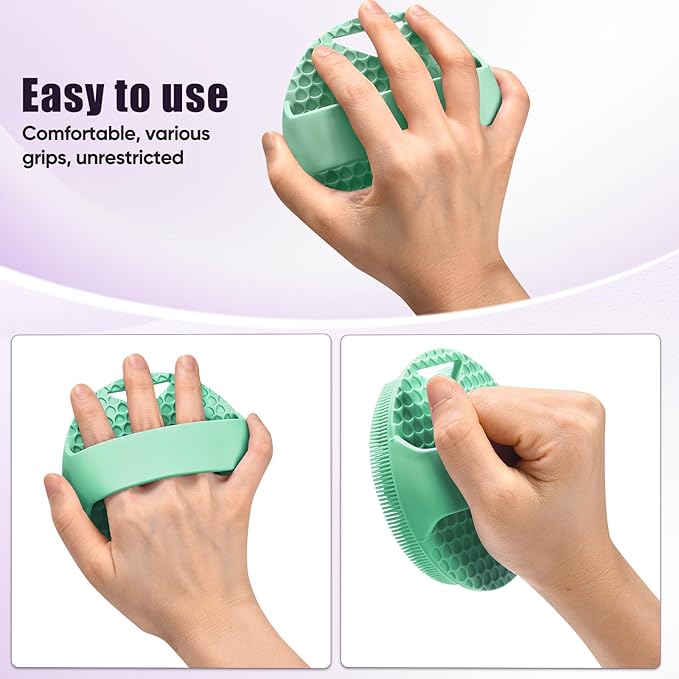 Lymphatic Drainage Silicone Body Scrubber for Shower - Exfoliating Silicone Loofah with Zinc Infused and Stiff Massage Nodes，for Improving Skin Health and Reduces Acne-Green