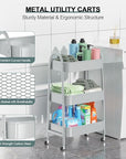 EAGMAK 3 Tier Utility Rolling Cart, Metal Storage Cart with Handle and Lockable Wheels, Multifunctional Storage Organizer Trolley with Mesh Baskets for Kitchen, Living Room, Office, Garage (Grey)