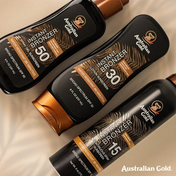 Australian Gold Spray Gel Sunscreen with Instant Bronzer SPF - 4, 8 Ounce | Moisturize & Hydrate Skin | Broad Spectrum | Water Resistant | Non-Greasy | Oxybenzone Free | Cruelty Free