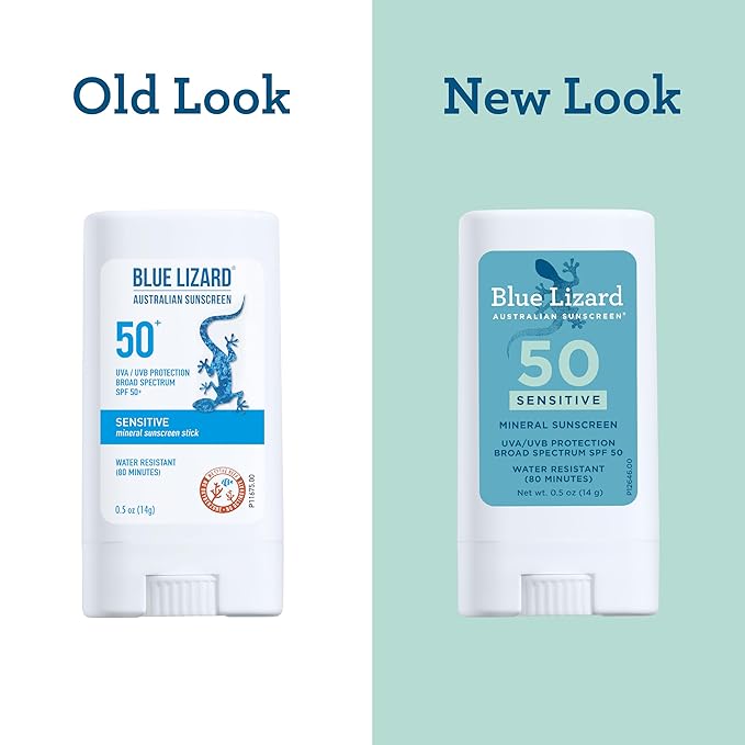 BLUE LIZARD Sensitive Mineral Sunscreen Stick with Zinc Oxide, SPF 50+, Water Resistant, UVA UVB Protection Easy to Apply, Fragrance Free, 0.5 Oz