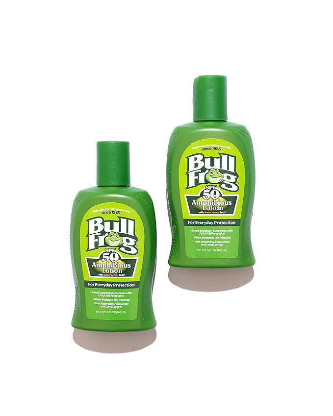Bullfrog Sunscreen Amphibious Lotion SPF 50 | Oxybenzone & Octinoxate Free | Broad Spectrum Moisturizing UVA/UVB, 5oz, 2 pack…