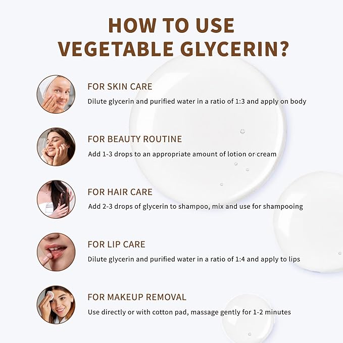 Pure Vegetable Glycerin for Skin,Crafts,Face,Hair Large 16 oz No Palm Oil Natural liquid Glycerine Makeup Remover Body Oils Massage Oil Deeply Moisturizing and Hair Benefits,DIY Beauty Products