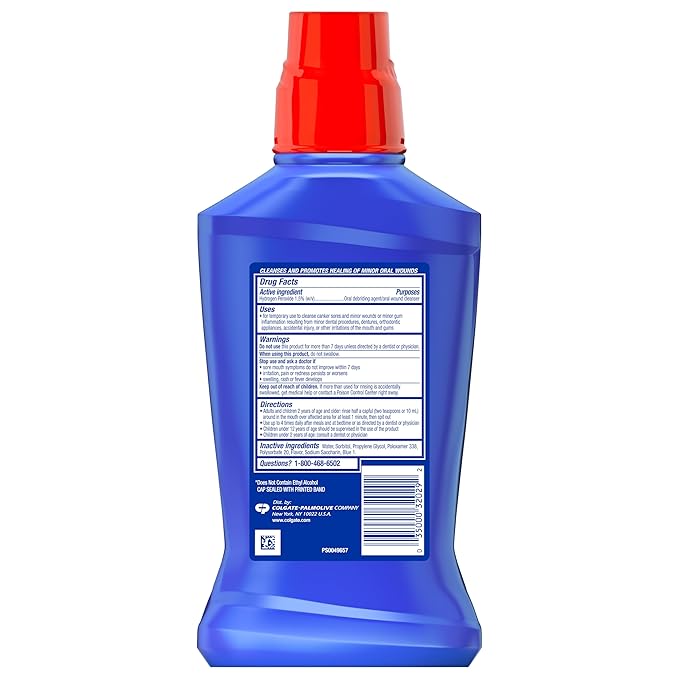 Colgate Peroxyl Antiseptic Mouthwash and Mouth Sore Rinse, 1.5% Hydrogen Peroxide, Mild Mint - 500ml, 16.9 Fluid Ounces