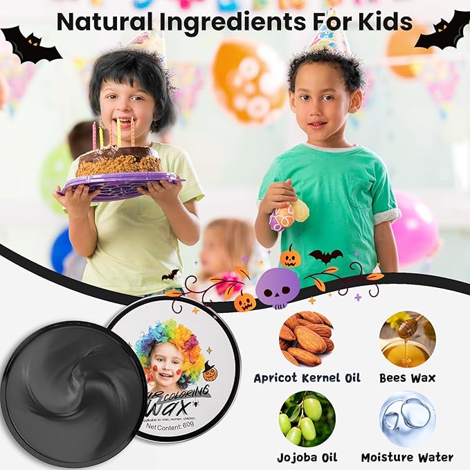 Temporary Black Hair Color Wax for Kids, Washable Colored Hair Styling Mud, Women Men Style Dye for Girls Boys Teens, Instant Hair Coloring Gel Cream for DIY Cosplay Halloween Children's Day
