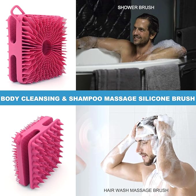 Silicone Body Scrubber Women, Dual-Sided Design Exfoliating Body Brush Buffer Scrubber and Scalp Massager, Shower Scrubber for Body, Silicone Loofah, Ergonomic No-Slip, Easy to Clean Clean(Red)