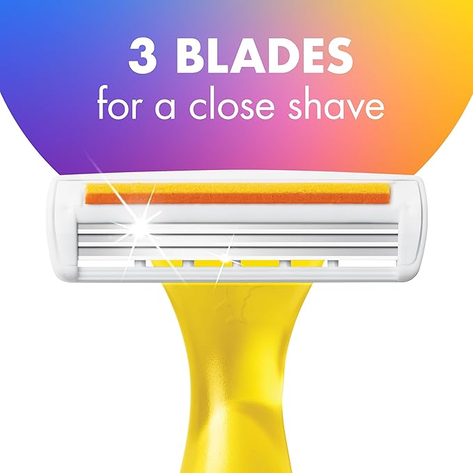 BIC Soleil 3 Colors Women's Disposable Razors With Aloe Vera and Vitamin E Lubricating Strip for Enhanced Glide, 3 Blades, 14 Count