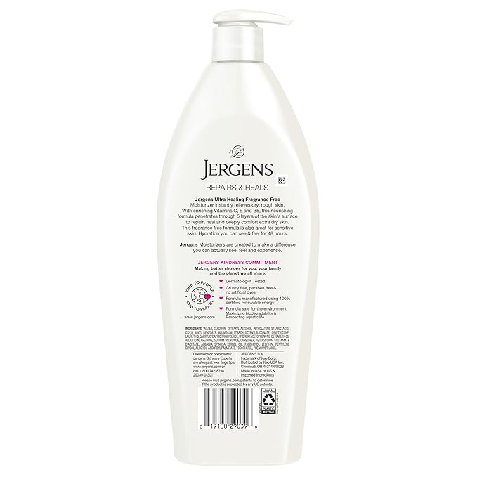 Jergens Hand and Body Lotion, Ultra Healing Dry Skin Moisturizer, Fragrance Free Lotion, Sensitive Skin Lotion, 21 Oz (Pack of 2)