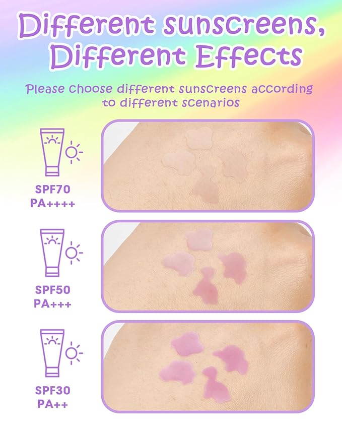 UV Stickers for Sunscreen - 120 Count UV Detection Stickers, Know When to re-Apply Sunscreen, Safe for Kids Age 3+, 4 Pattern Types for Boys & Girls