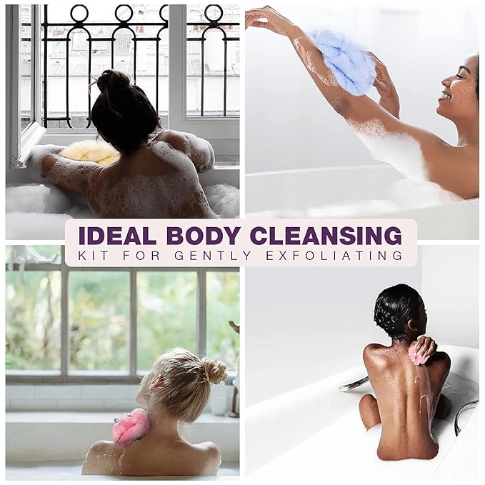 3 Pieces Exfoliating Washcloth Towel African Net Sponge Japanese Washcloth Exfoliating Sponge Loofah Exfoliating Body for Body Exfoliation(Pink,Blue,Green)