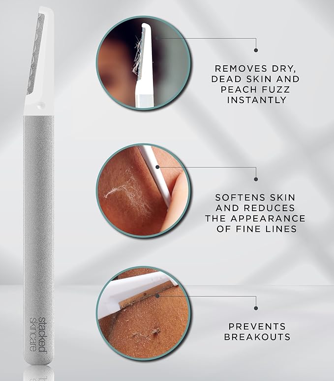 StackedSkincare Dermaplane Razor for Women Face - Professional Facial Razor, Non-electric Face Shaver for Women - Eyebrow Razor & Dermaplaning Tool for Face Exfoliation - Includes Handle & Blade