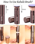 Makeup Brush Kabuki Face Brushes Retractable Travel Blush Brush Portable Flawless for Foundation, Powder Blush, Bronzer, Buffing, Liquid, Cream, Cruelty Free with Cover(Flat-Head)