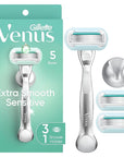 Venus Extra Smooth Sensitive Women's Razor with Reusable Razor Handle, 3 Razor Blade Refills and Shower Holder