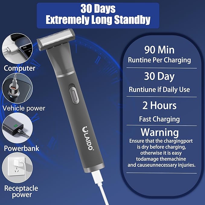 Body Hair Trimmer for Men, 4 in 1 Versatile Hair Trimmer for Groin/Ball/Beard/Eyebrow/Nose/Ear Hair Shaver, USB-C Rechargeable, Mens Grooming Kit for Smooth Shaving with Storage Bag