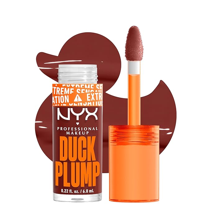 NYX PROFESSIONAL MAKEUP Duck Plump High Pigment Plumping Lip Gloss with Spicy Ginger, Vegan Lip Makeup - Wine Not ( Reddish Brown)
