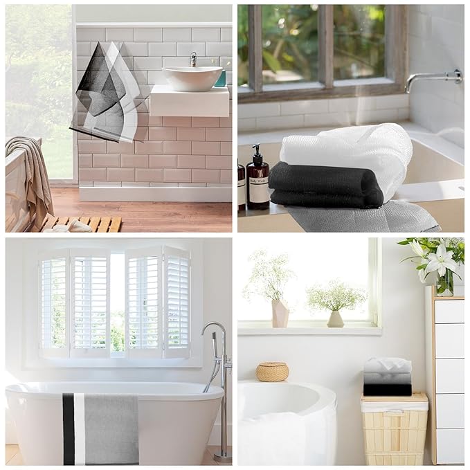 3-Piece Exfoliating Washcloth Set - African Net Sponge, Japanese Wash Cloth, Face & Body Exfoliator (Black, White, Grey)