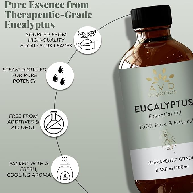 Eucalyptus Essential Oil 100ml | 100% Natural and Pure USDA Organic Eucalyptus Oil | Diffuser Aromatherapy Skin & Hair | 3.38fl oz