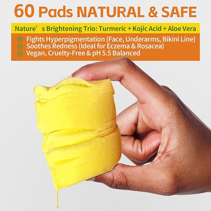 Turmeric Kojic Acid Cleansing Pads, Turmeric Face Scrub Pads Enriched with Kojic Acid and Turmeric, for Travel and Daily Use - 60PCS