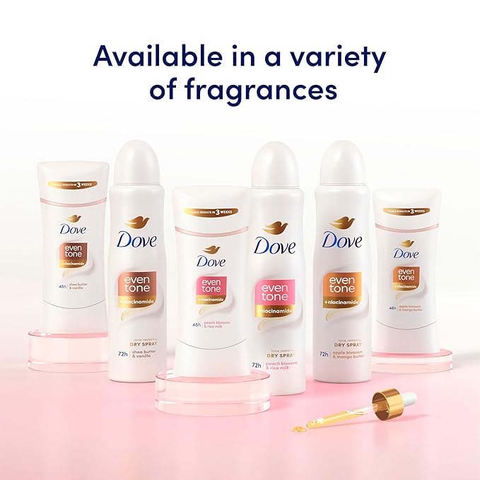 Dove Antiperspirant Deodorant Stick Even Tone Shea Butter & Vanilla Pack of 3 for 48h Odor and Sweat Protection & Skin Restoration, with Niacinamide & Visible Results in 3 Weeks, 2.6 oz