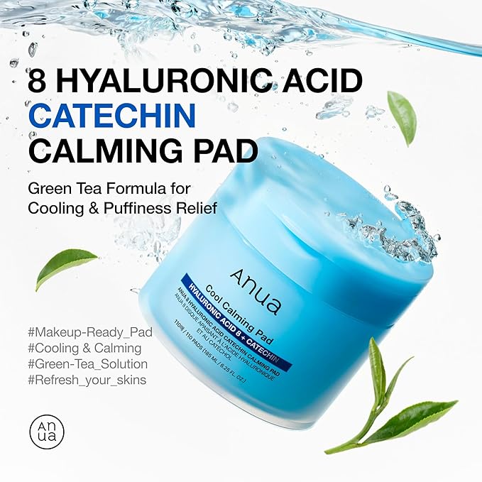 Anua 8 Hyaluronic Acid Catechin Calming Pad, Pore Care & Cooling Effect with Korean Toner pad, Quick & Easy Hydrating Daily Face Mask, Makeup Prep Routine, Korean Skin Care (185ml,110 Pads)