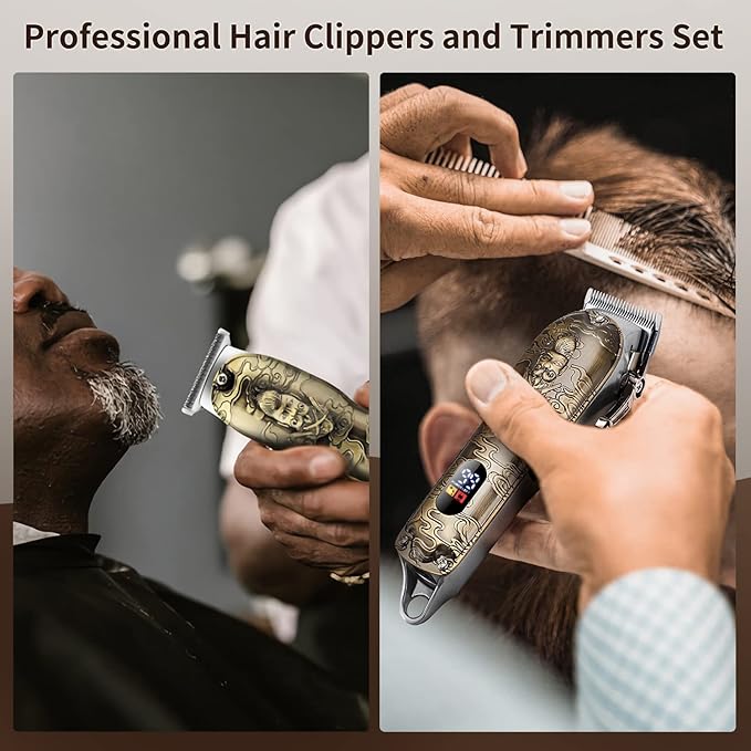 Suttik Professional Barber Hair Clippers and Trimmers Set, Cordless Barber Kit Hair Cutting Kit with Travel Case Barber Clippers Set Professioal Mens Grooming Kit