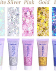 Face Body Glitter, Hair Glitter Sparkles Chunky Face Glitter Gel for Girls Makeup Singer Concerts Mermaid Festival Sequins Face Paint (White+Silver+Pink+Gold+Blue)