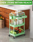 Goovilla 3 Tier Rolling Utility Cart Organizer with Removable Drawer, Stable and Sturdy Green Rolling Storage Carts with 2 Lockable Wheels for Bathroom, Kitchen, Snack, Craft, Makeup, Baby Essentials