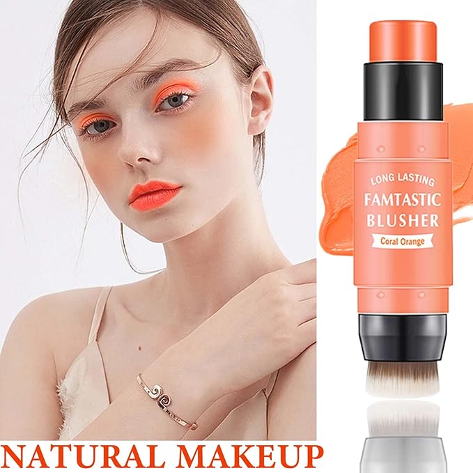 Cream Blush Stick,Blush Stick for Cheeks with Contour Citrus Pink）