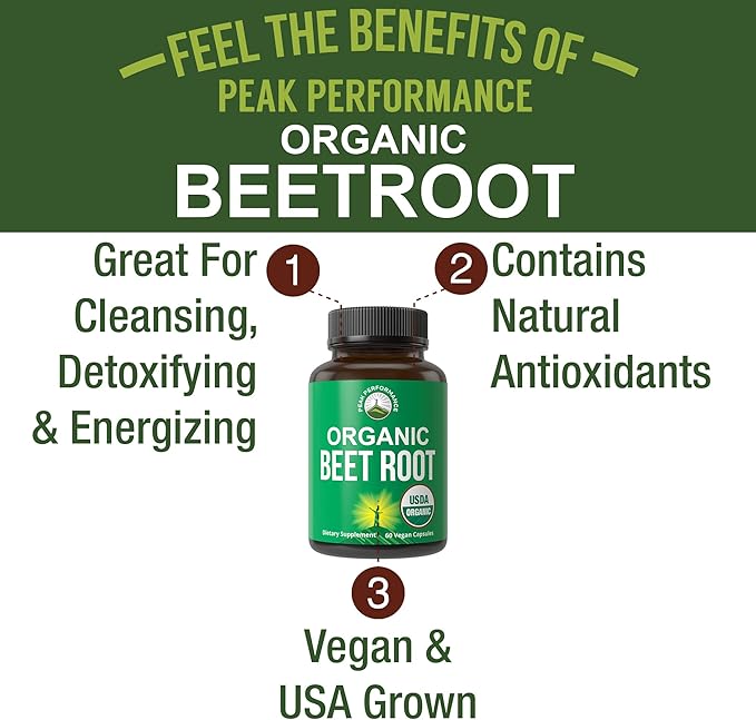 USDA Organic Beet Root Vegan Capsules. Beets Juice Powder Super Food Pills 1200 mg. Nitric Oxide Energy Boosting Beetroot Extract Capsules. Polyphenol Support Supplement for Women and Men