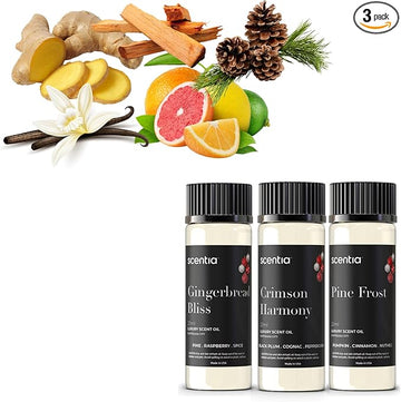 Christmas Fragrance Oil Set – Winter Essential Oils for Diffusers & Candle Making – Pine Frost, Gingerbread Bliss & Crimson Harmony – Holiday Gift Set – Made in USA – 3×20ml (2.03 fl oz)